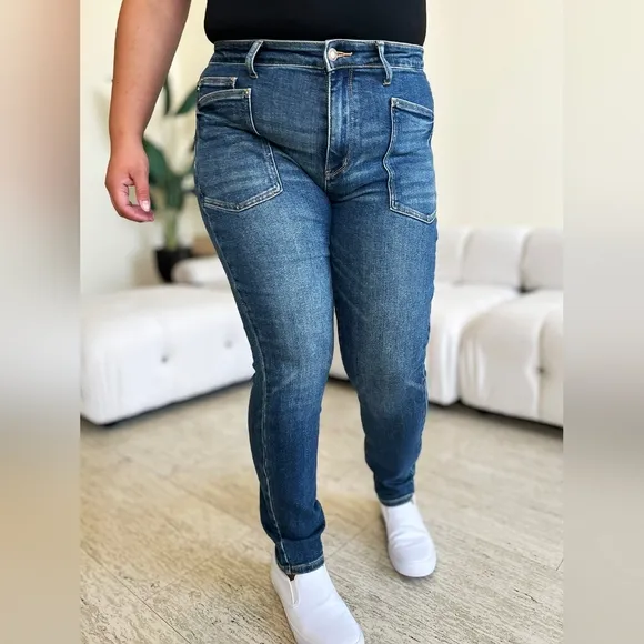 High Waist Skinny Stretch Slim Retro 90s Mom Patch Pocket Jean Pants Judy Blue