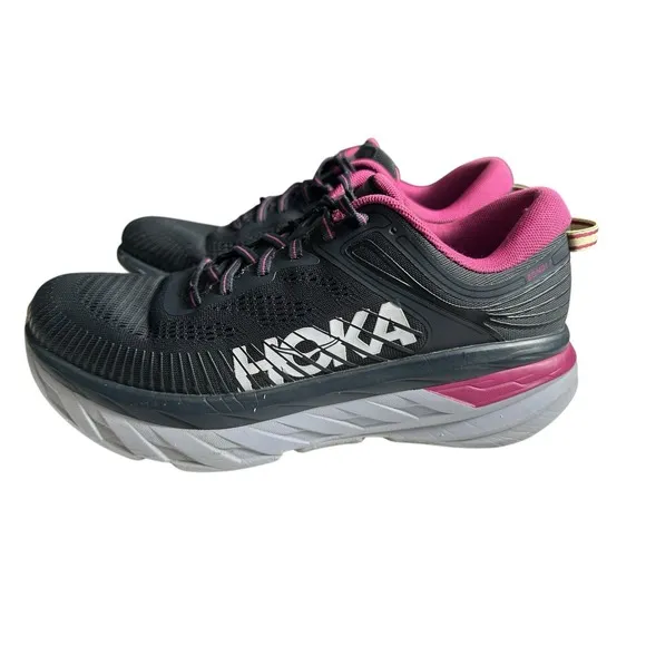 Hoka One One Bondi 7 Pink Black Running Shoes Sneakers Women's Size 9.5 #S49-6