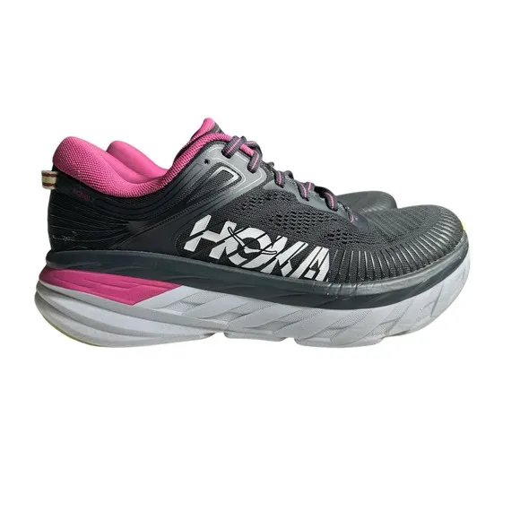 Hoka One One Bondi 7 Pink Black Running Shoes Sneakers Women's Size 9.5 #S49-6