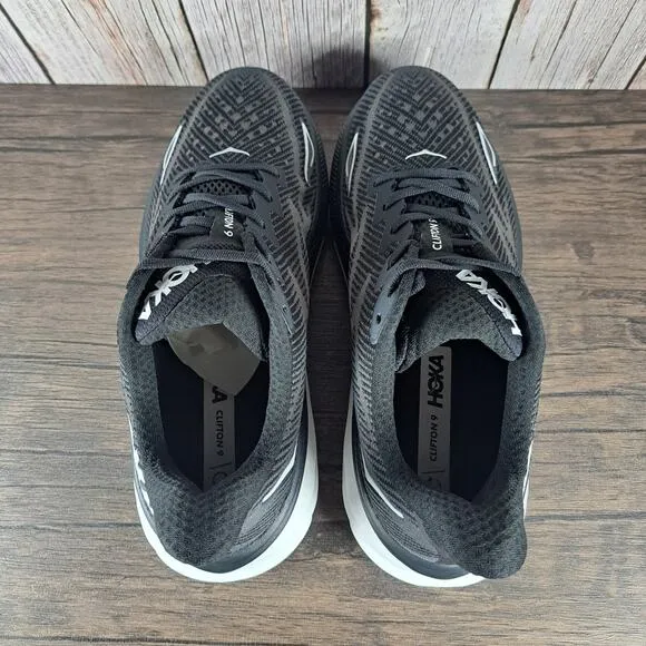 Hoka One One Clifton 9 Women's Sz 9.5 B Running Shoes Black White (VGC)