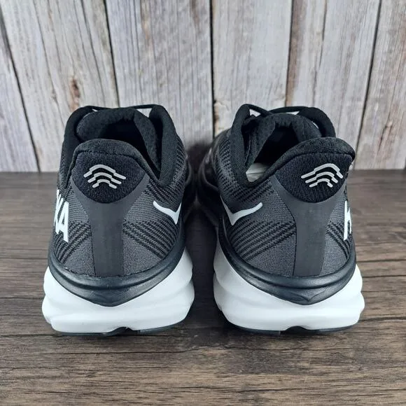 Hoka One One Clifton 9 Women's Sz 9.5 B Running Shoes Black White (VGC)
