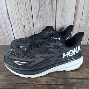 Hoka One One Clifton 9 Women's Sz 9.5 B Running Shoes Black White (VGC)