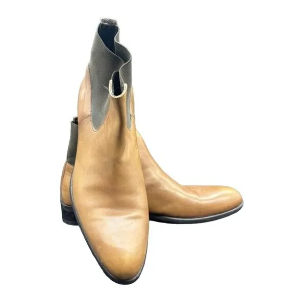 Interview Vintage Turkish Brown Leather Stretch Ankle Chelsea Boots 43 or US 9