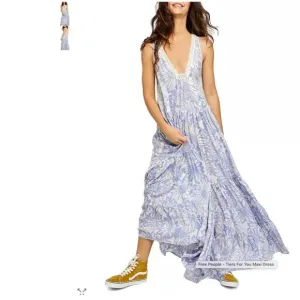 Intimately Free People Crochet Lace Maxi Dress Cornflower Combo Sky Blue sz M