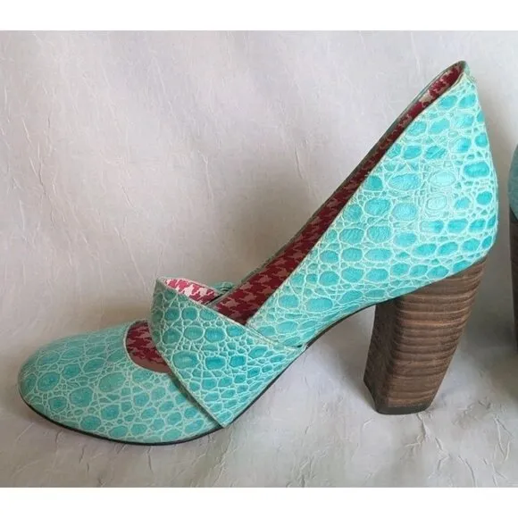 Irregular Choice Mary Jane Chunky Block Heels Shoes Strappy Turquoise Sz US 9.5