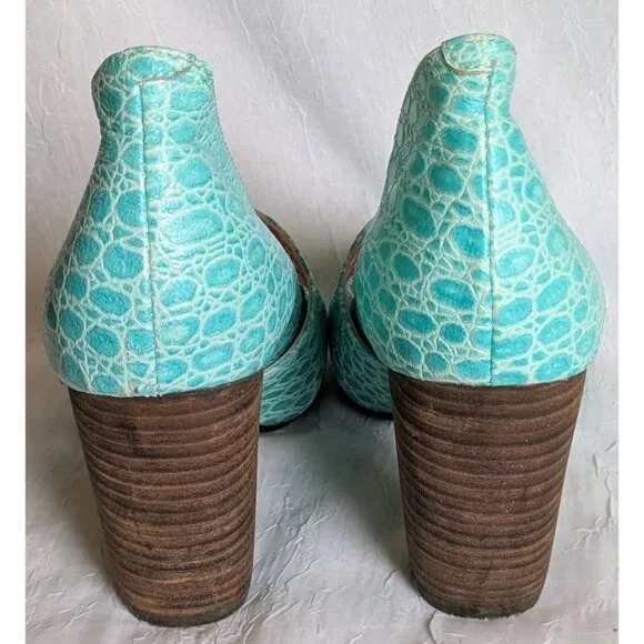 Irregular Choice Mary Jane Chunky Block Heels Shoes Strappy Turquoise Sz US 9.5