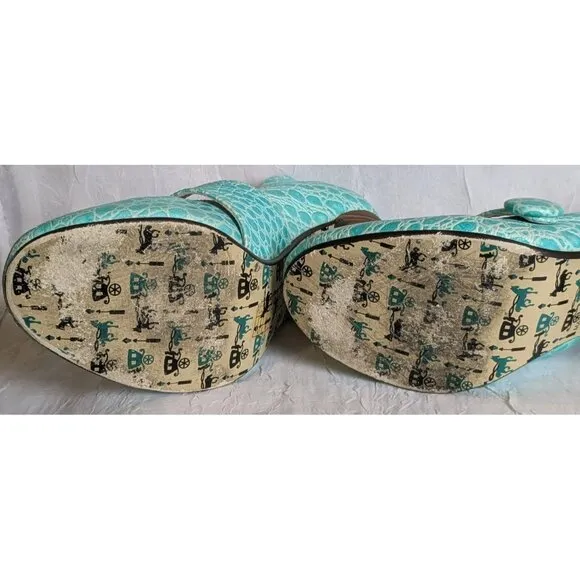 Irregular Choice Mary Jane Chunky Block Heels Shoes Strappy Turquoise Sz US 9.5