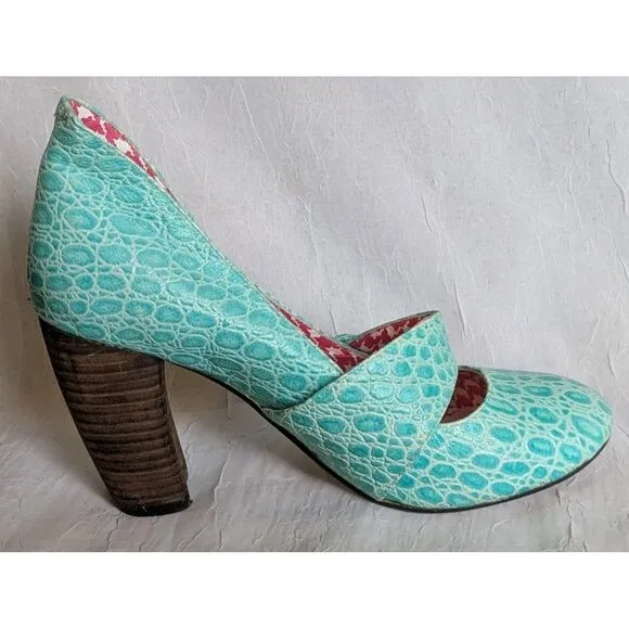 Irregular Choice Mary Jane Chunky Block Heels Shoes Strappy Turquoise Sz US 9.5
