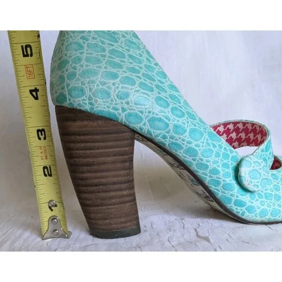 Irregular Choice Mary Jane Chunky Block Heels Shoes Strappy Turquoise Sz US 9.5