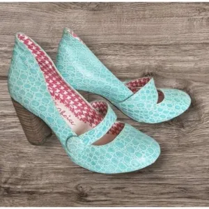 Irregular Choice Mary Jane Chunky Block Heels Shoes Strappy Turquoise Sz US 9.5