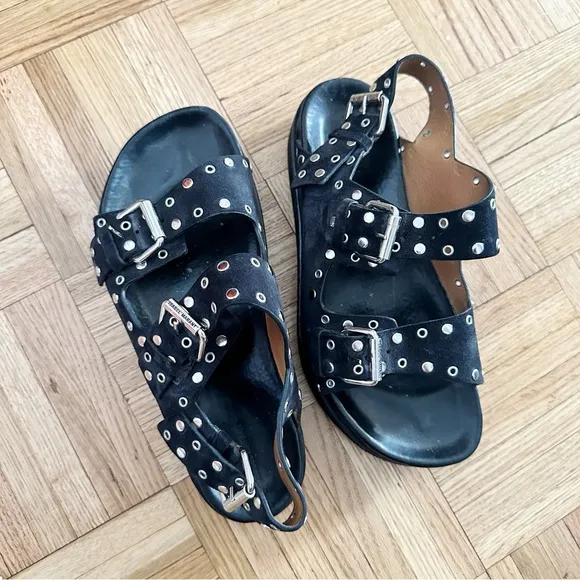 Isabel Marant Black and Silver Sandals Lennyo Back Strap