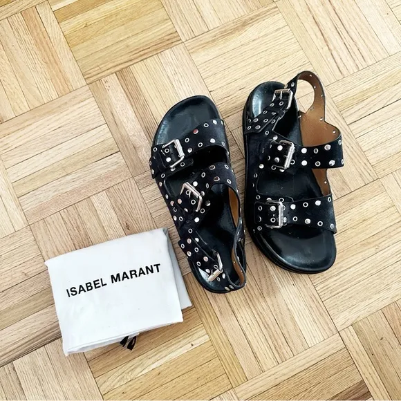 Isabel Marant Black and Silver Sandals Lennyo Back Strap