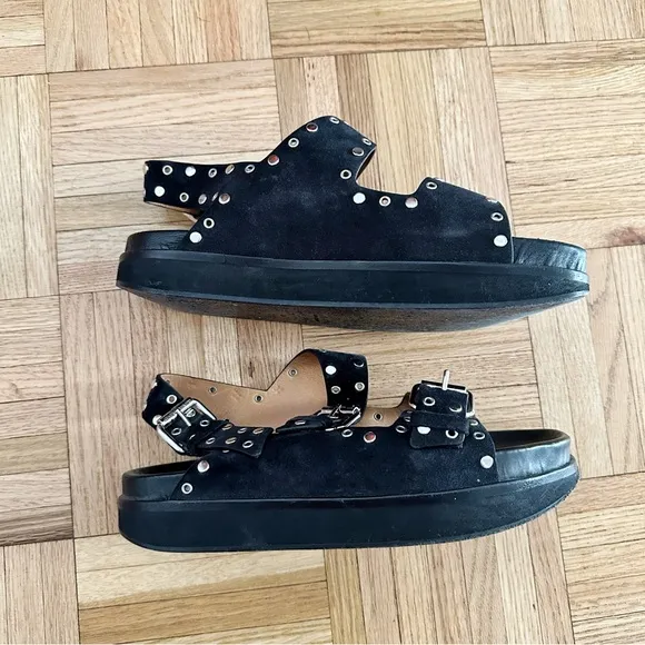 Isabel Marant Black and Silver Sandals Lennyo Back Strap