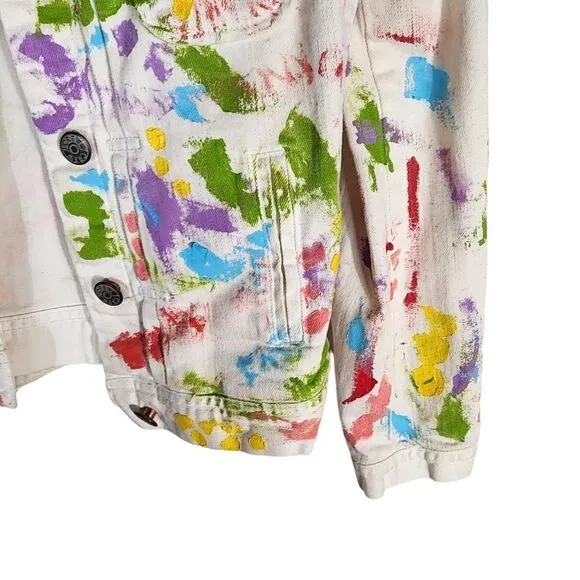 J. Crew Classic White Hand Painted Denim Jacket