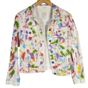 J. Crew Classic White Hand Painted Denim Jacket