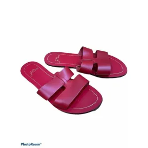 J. Crew Cyprus Women Leather Sandals Size 7 M Red Interlocking Straps Made Italy