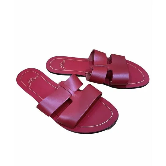 J. Crew Cyprus Women Leather Sandals Size 7 M Red Interlocking Straps Made Italy