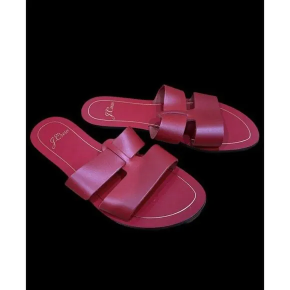 J. Crew Cyprus Women Leather Sandals Size 7 M Red Interlocking Straps Made Italy