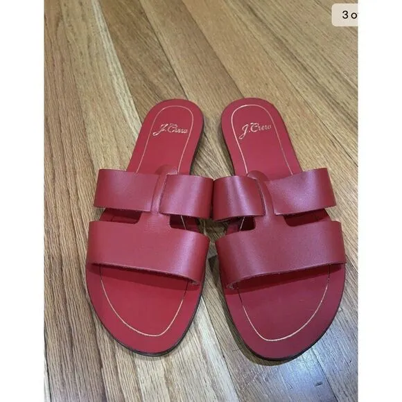 J. Crew Cyprus Women Leather Sandals Size 7 M Red Interlocking Straps Made Italy