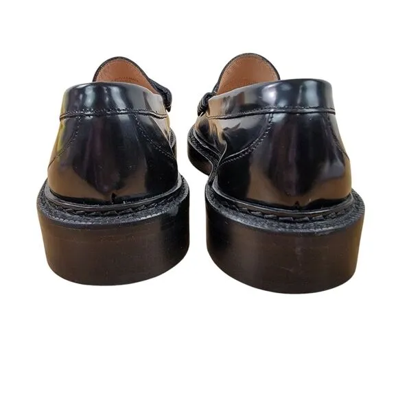 J Crew Penny Loafer Shoes Rowan Womens Size 6 Black Leather Slip On BK482 Chunky