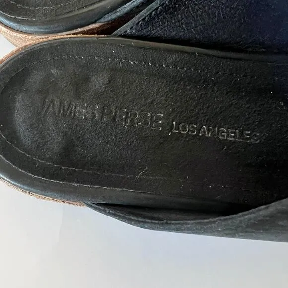 James Perse Helena Black Suede Slide On Mule Shoes Size 40 EU