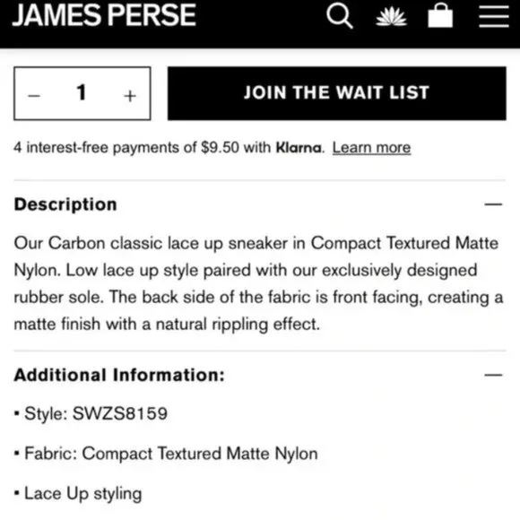 JAMES PERSE LA $395 Black Carbon Nylon Scuba Mid-Top Shoes Sneakers size 9