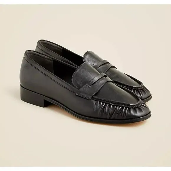 J.Crew Maison Loafers Ruched Leather Sz 5 Preppy Office Siren Work Academia