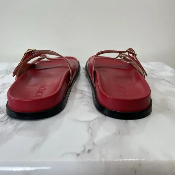 J.Crew Women’s Leather Sandals Size 6 Red Slides Two Straps Vibrant Minimalism