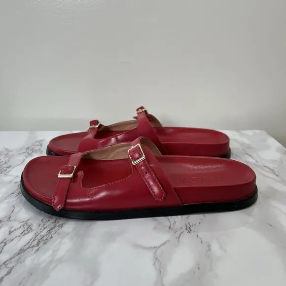J.Crew Women’s Leather Sandals Size 6 Red Slides Two Straps Vibrant Minimalism