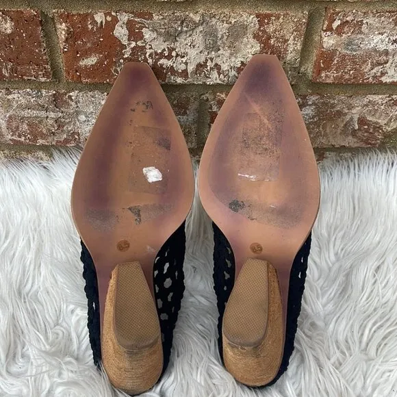 Jeffrey Campbell Crochet Heeled Leone Mules - Black &amp; Brown Shoes - Size 8