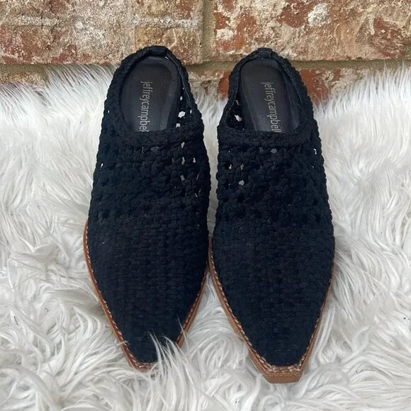 Jeffrey Campbell Crochet Heeled Leone Mules - Black &amp; Brown Shoes - Size 8