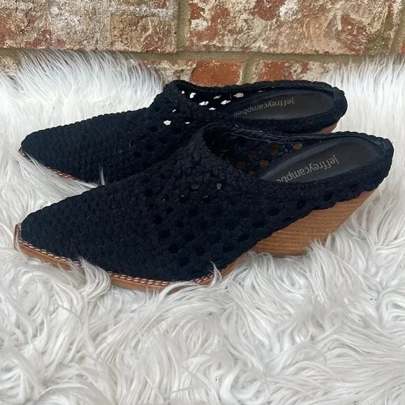 Jeffrey Campbell Crochet Heeled Leone Mules - Black &amp; Brown Shoes - Size 8