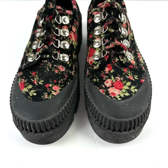 Jeffrey Campbell Velvet Floral Shoes 10 Black Floral Chunky Anthropologie