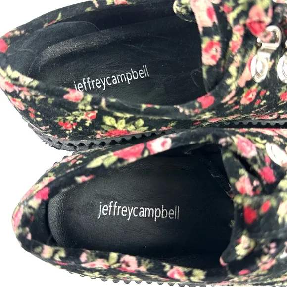 Jeffrey Campbell Velvet Floral Shoes 10 Black Floral Chunky Anthropologie