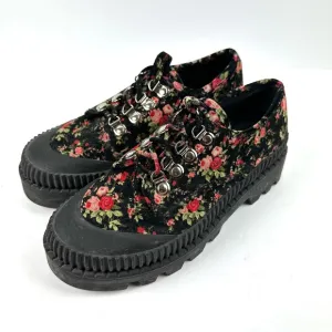 Jeffrey Campbell Velvet Floral Shoes 10 Black Floral Chunky Anthropologie