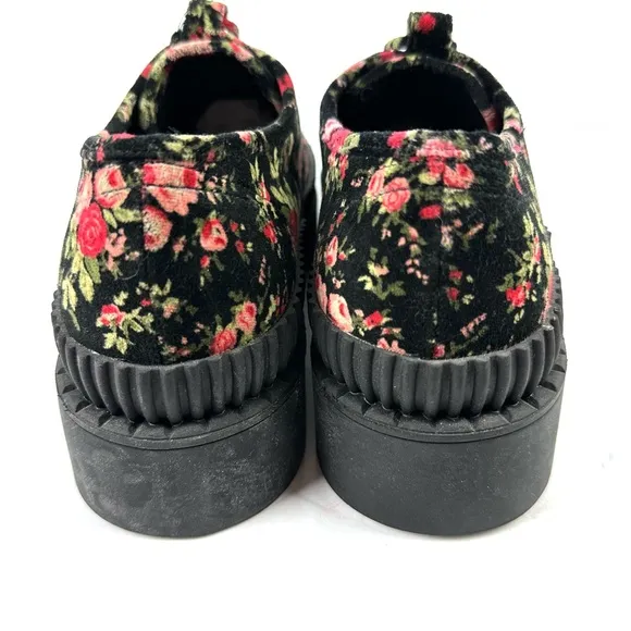 Jeffrey Campbell Velvet Floral Shoes 10 Black Floral Chunky Anthropologie