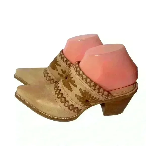 Jeffrey Campbell  Women’s Brown Honey Woven Mules Block Heel Shoes Size 8