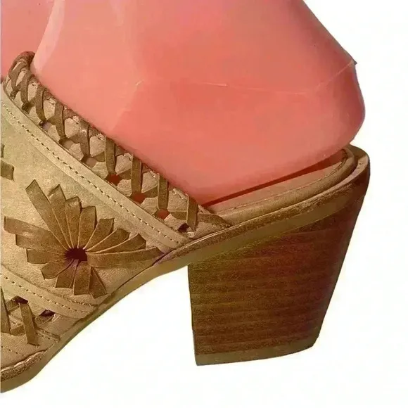 Jeffrey Campbell  Women’s Brown Honey Woven Mules Block Heel Shoes Size 8