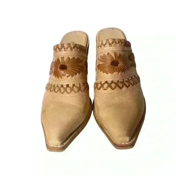 Jeffrey Campbell  Women’s Brown Honey Woven Mules Block Heel Shoes Size 8