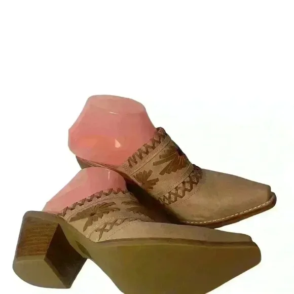Jeffrey Campbell  Women’s Brown Honey Woven Mules Block Heel Shoes Size 8