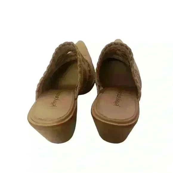 Jeffrey Campbell  Women’s Brown Honey Woven Mules Block Heel Shoes Size 8