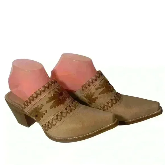 Jeffrey Campbell  Women’s Brown Honey Woven Mules Block Heel Shoes Size 8
