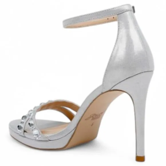 Jewel Badgley Mischka Size 5 Silver Hustle Platform Gemstone Studded Heels