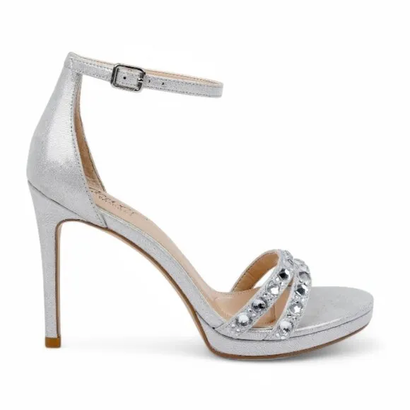 Jewel Badgley Mischka Size 5 Silver Hustle Platform Gemstone Studded Heels