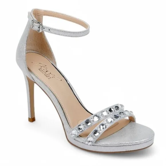 Jewel Badgley Mischka Size 5 Silver Hustle Platform Gemstone Studded Heels
