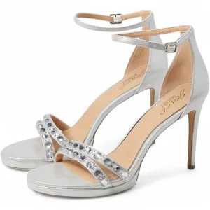 Jewel Badgley Mischka Size 5 Silver Hustle Platform Gemstone Studded Heels
