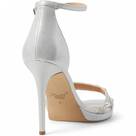Jewel Badgley Mischka Size 5 Silver Hustle Platform Gemstone Studded Heels