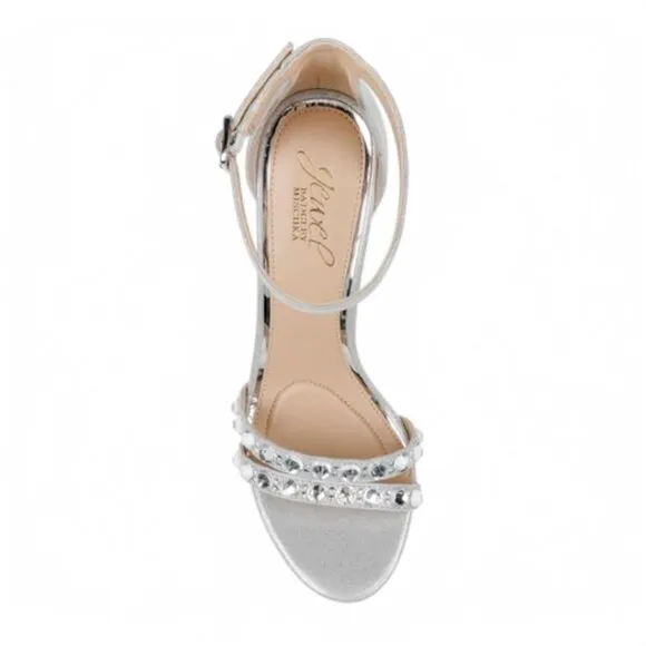 Jewel Badgley Mischka Size 5 Silver Hustle Platform Gemstone Studded Heels