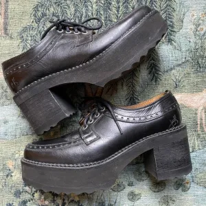John Fluevog black aracely platform flatform brogues / Oxford shoes