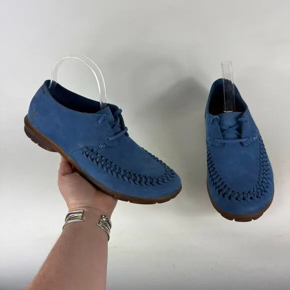 John Fluevog Earth Angel Moccasin Men's 9 Blue Nubuck Comfort Lace-Up Shoes
